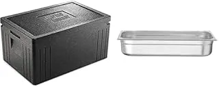 Thermohauser Eco Line Boîte isotherme en polypropylène, normes GN 1/1, avec couvercle, 45 l, noir & HENDI Bac Gastronorme, GN 1/1, résistance thermique -40 °C à 300 °C, 14L, 530x325x100mm, inox