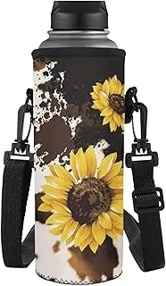 HUGS IDEA Sac de transport isotherme pour bouteille d'eau, Caisse avec bandoulière réglable pour voyage, randonnée, sport, Imprimé Vache Tournesol, L, Organiseur de sac