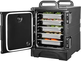 VEVOR Conteneur Isotherme pour Bac Gastronorme 75 L, Boîte de Transport Alimentaire Empilable, Chargement Frontal, avec Doubles Boucles et Poignées, Porte-Plateaux pour Restauration Cantine, Noir