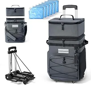 Odoland Sac Isotherme à roulettes Contient 48/72 Boîtes avec Packs de Glace, Double Couche, Fermeture Éclair Étanche, Chariot Glaciere à roulettes avec Poignée Pliable pour Camping Pique Nique