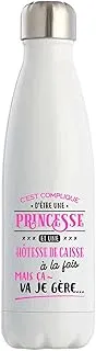 Otshirt Bouteille Isotherme Princesse et Hotesse de Caisse | Gourde | Idée Cadeau Petite Amie Copine Collègue Maman Noël Anniversaire Fête des Mères