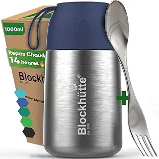 Blockhütte Boite Alimentaire Isotherme en Acier Inox 1L - Thermos Alimentaire, Étanche - Garde les repas chauds jusqu'à 14h - Thermos Lunch Box idéale pour tous les plats - bleu
