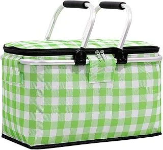Panier Pique-Nique Grand Sac Isotherme, Pliable Picnic Basket avec Doublure Anti-Fuite et Couvercle à Fermeture éclair, 22L Poignée Coulissante en Aluminium Portable pour Camping Pic Nique