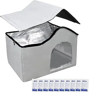 Maison pour Chat d'Extérieur - Maison pour Chat Isotherme d'Extérieur pour l'Été,Caisse Pliable avec Packs de Glace Accessoires pour Animaux pour Niche Chien Plage Camping